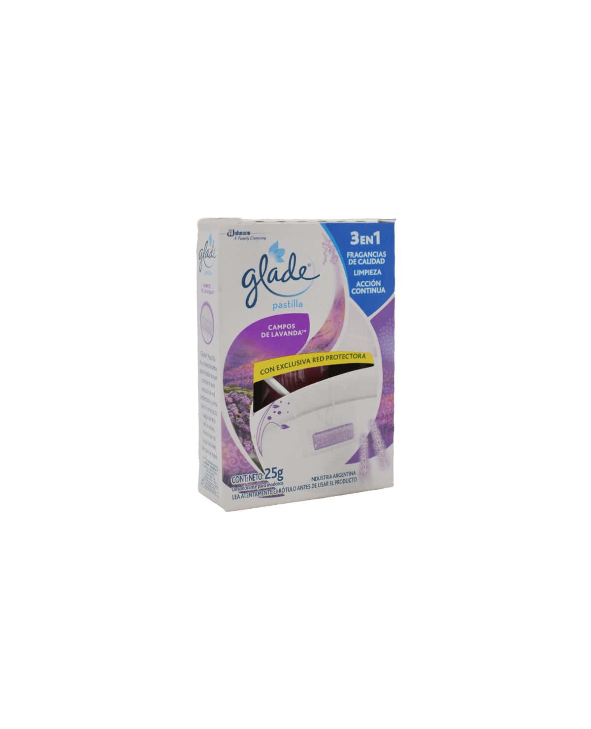 Pastilla para Inodoro Glade 3 en 1 Campos de Lavanda 25 Gr